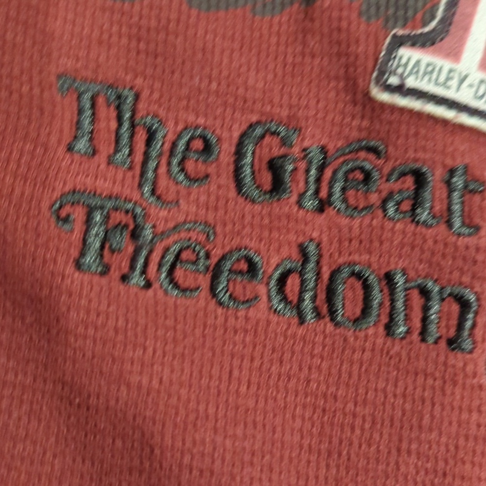 Y2K Harley-Davidson Waffle Knit Henley American Grunge Distressed - Picture 9 of 12